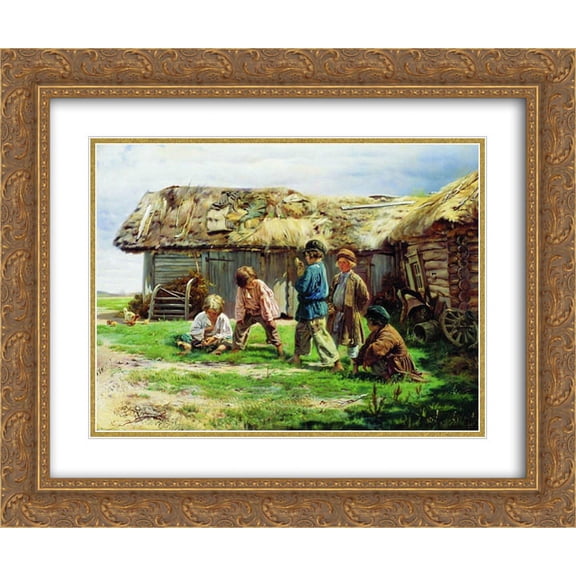 Vladimir Makovsky 2x Matted 24x20 Gold Ornate Framed Art Print 'Knuckles'