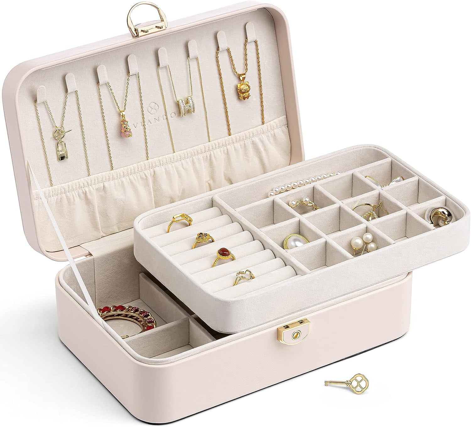 Generic Jewelry Storage Box Zipper Multi-function Faux Leather Space-saving  Waterproof Earrings Necklace Ring Case for Window