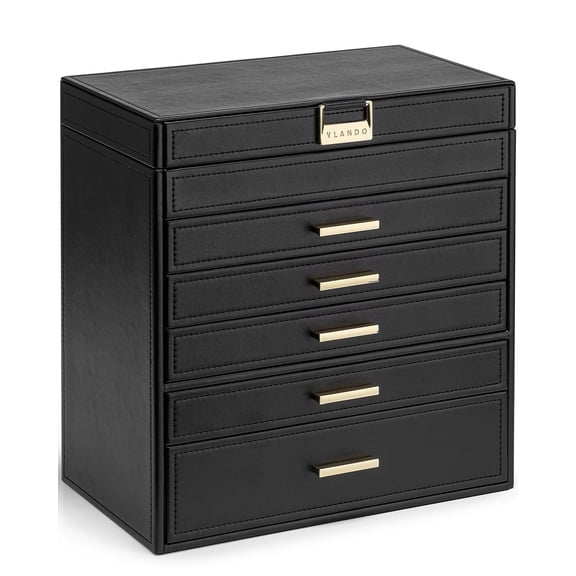Vlando 6 Layer Large Jewelry Box - Jewelry Holder Organizer, Jewelry Box Organizer for Drawer Necklace Ring Bracelet and Watch, Birthday Gift for Loved Ones - Black Y101