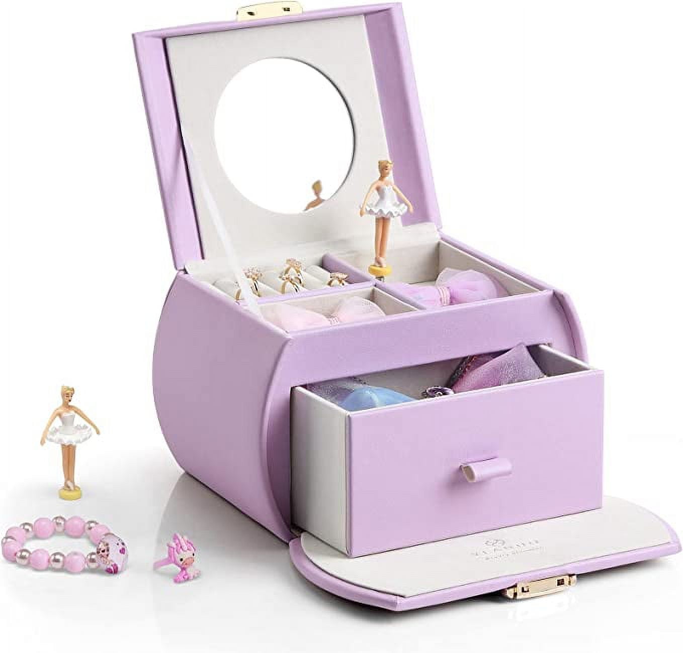 Vlando Musical Jewelry Box for Girls,Stickers for Children Day Gift,  Leather Half Moon Jewelry Box for Kids, Ideal for Bedroom Decoration or  Birthday for Girls, Purple 