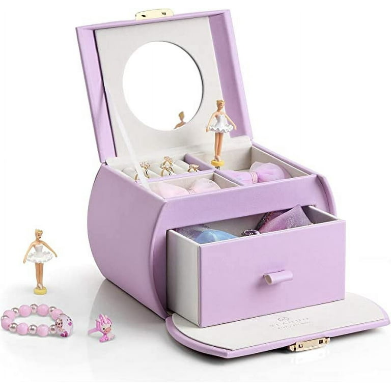 Vlando Musical Jewelry Box for Girls,Stickers for Children Day Gift,  Leather Half Moon Jewelry Box for Kids, Ideal for Bedroom Decoration or  Birthday