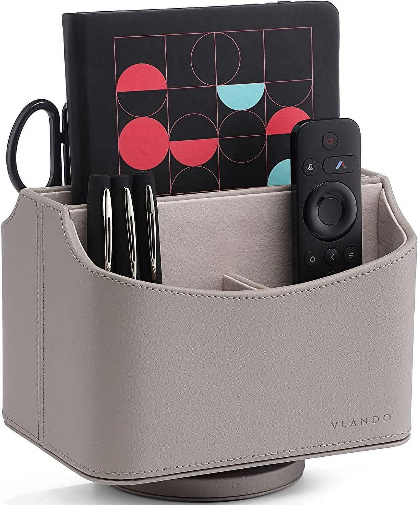 Vlando Remote Control Holder Leather Desk Organizer with 5 Compartment