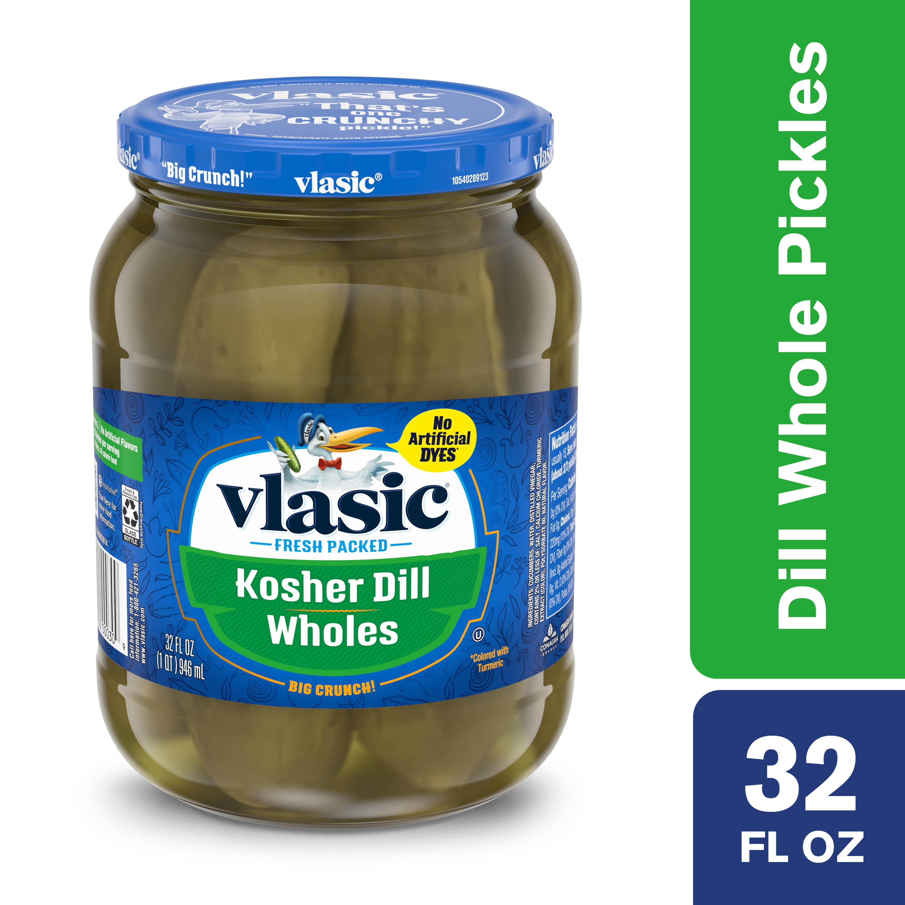 Vlasic Kosher Dill Whole Pickles, Keto Friendly, 32 FL OZ