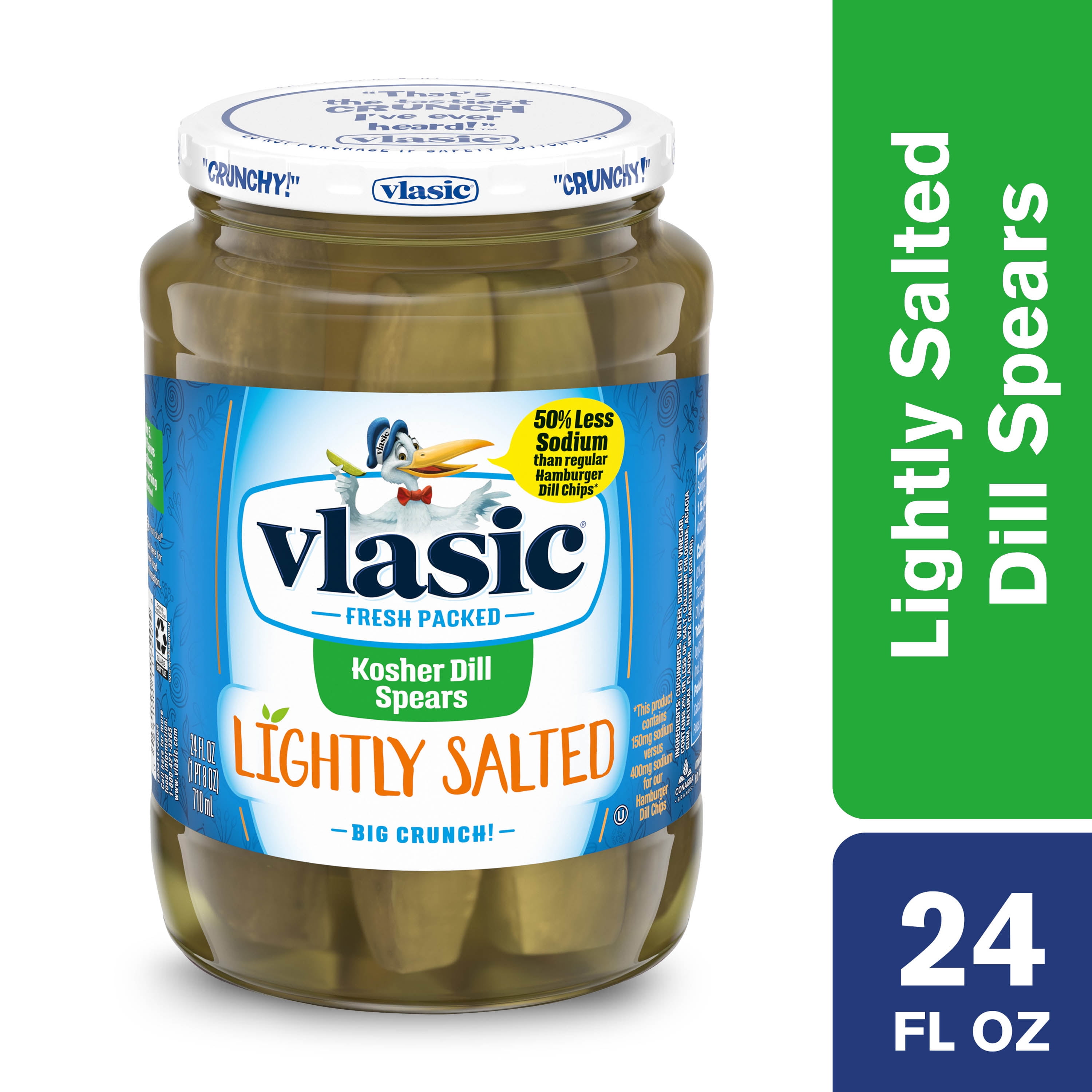 Vlasic Kosher Reduced Sodium Dill Pickles, Dill Pickle Spears, 24 Oz