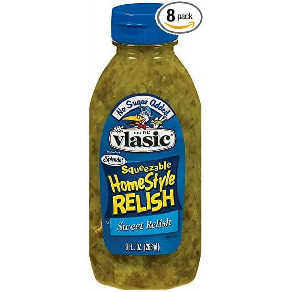 Vlasic Squeezeable Homestyle Sweet Relish, No Sugar Added, Keto Friendly, 8 Pack - 9 FL OZ Bottles