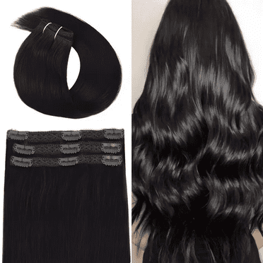 Vlasy Human Hair Extensions 12 Inch Lace Weft Clip in Hair Extensions  Natural Black Clip in Extensions Straight Real Human Hair for Women 3Pcs 35 Grams