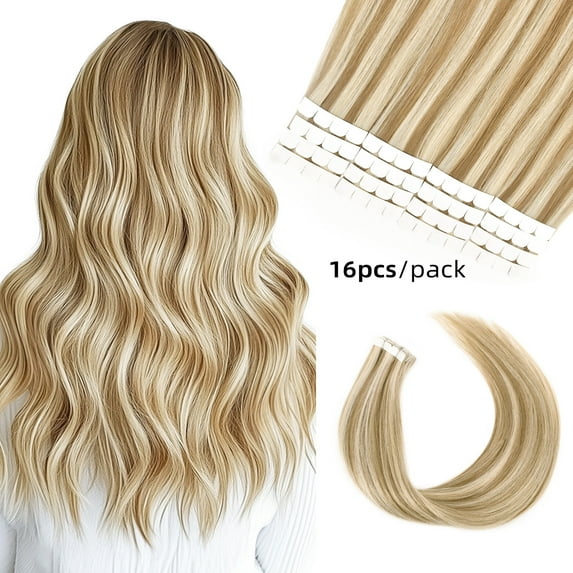 Vlasy Mini Tape in Hair Extensions Human 22inches Hair Straight 100% Human Hair Tape for Hair Extensions Piano Ash and Blonde Extensions for Women 16PCS/Pack