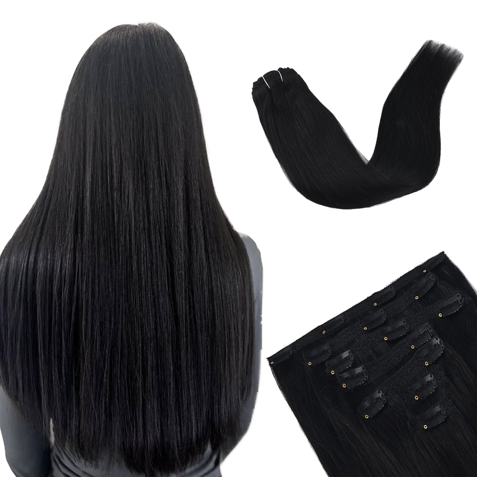 Vlasy Straight Clip In  Hair Extensions 12inches Real Human Hair 7Pcs Clip In Black Human Hair Extensions