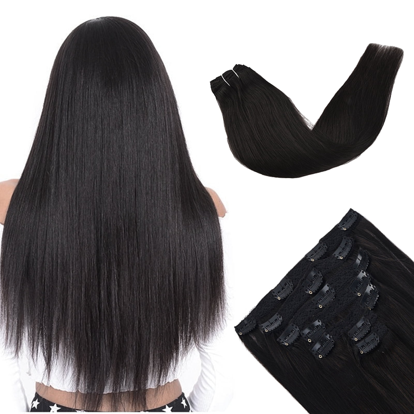 Vlasy Straight Clip In  Hair Extensions 12inches Real Human Hair 7Pcs Clip In Natural Black Human Hair Extensions