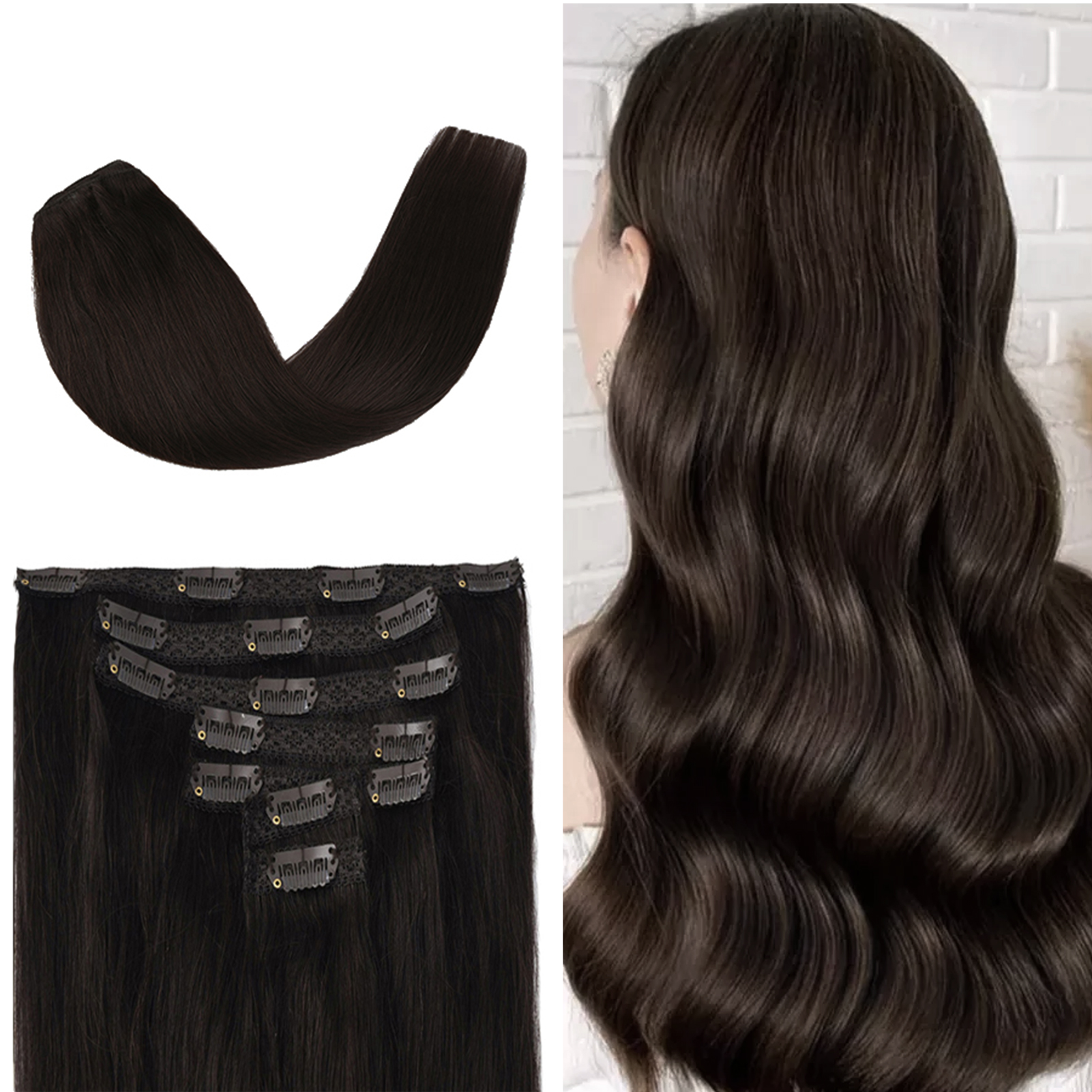 Vlasy Straight Clip In  Hair Extensions 14inches Real Human Hair 7Pcs Clip In Dark Brown Human Hair Extensions