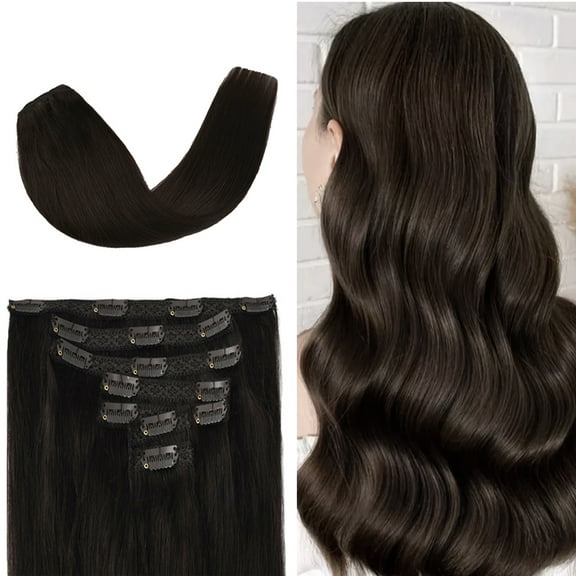 Vlasy Straight Clip In Hair Extensions 14inches Real Human Hair 7Pcs Clip In Dark Brown Human Hair Extensions