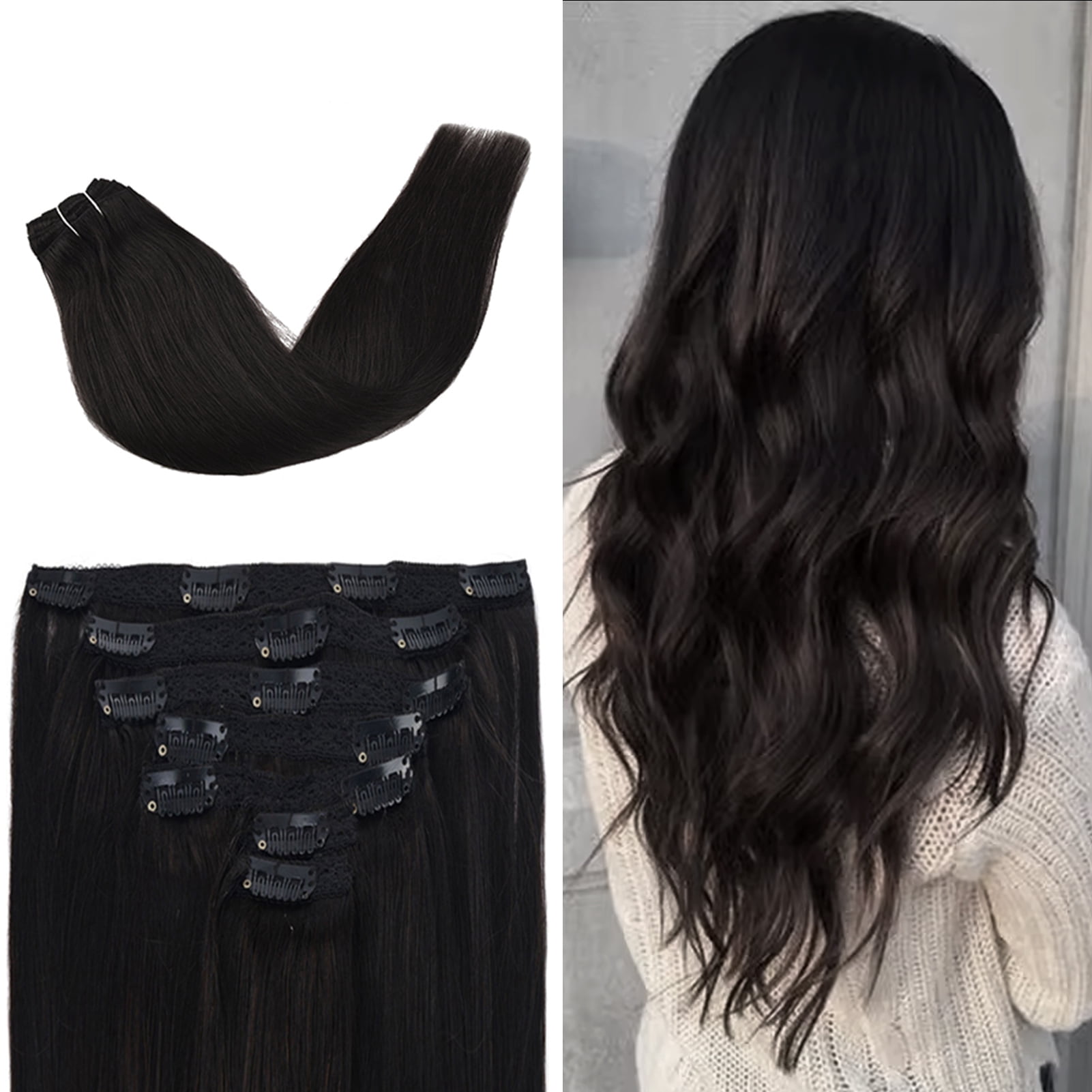 Vlasy Straight Clip In  Hair Extensions 14inches Real Human Hair 7Pcs Clip In Natural Black Human Hair Extensions