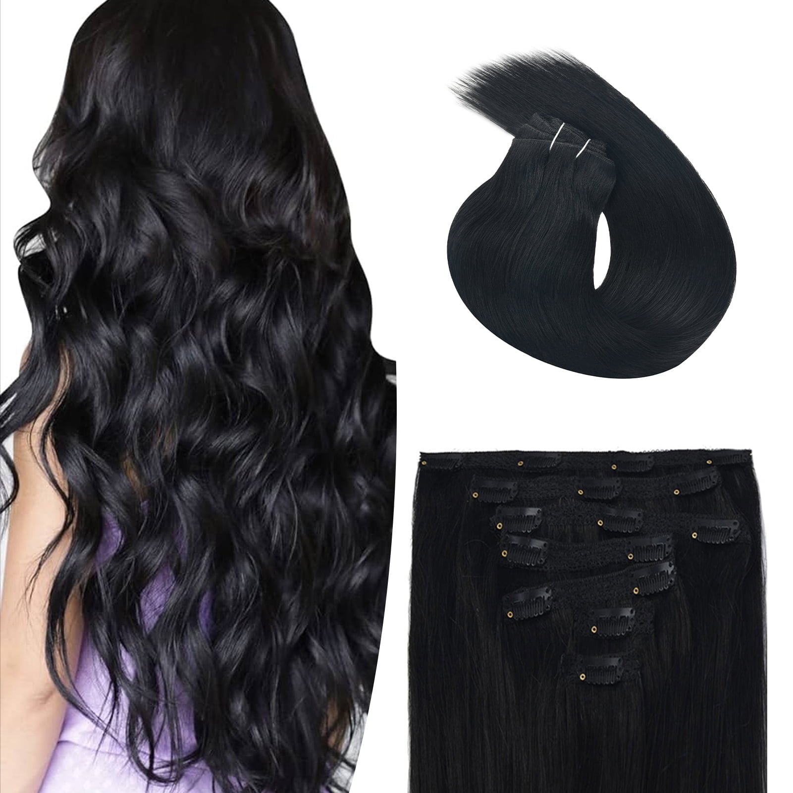 Vlasy Straight Clip In  Hair Extensions 16inches Real Human Hair 7Pcs Clip In Black Human Hair Extensions