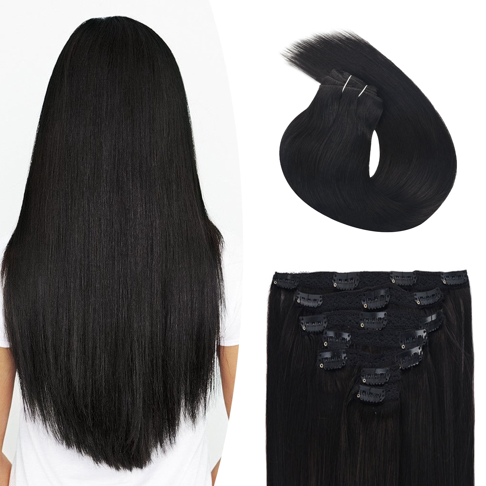 Vlasy Straight Clip In  Hair Extensions 16inches Real Human Hair 7Pcs Clip In Natural Black Human Hair Extensions