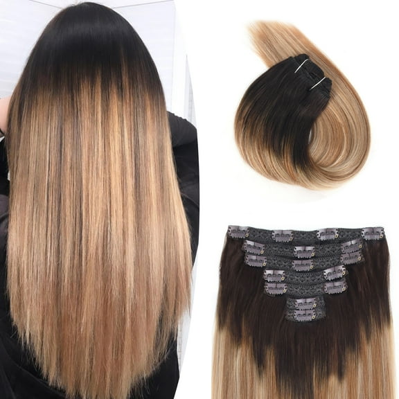 Vlasy Straight Clip In Hair Extensions 16inches Real Human Hair 7Pcs Clip In T2-27+T2-60# Human Hair Extensions