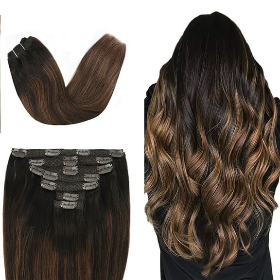 Vlasy Straight Clip In Hair Extensions 16inches Real Human Hair 7Pcs Clip In T2-6+2# Human Hair Extensions