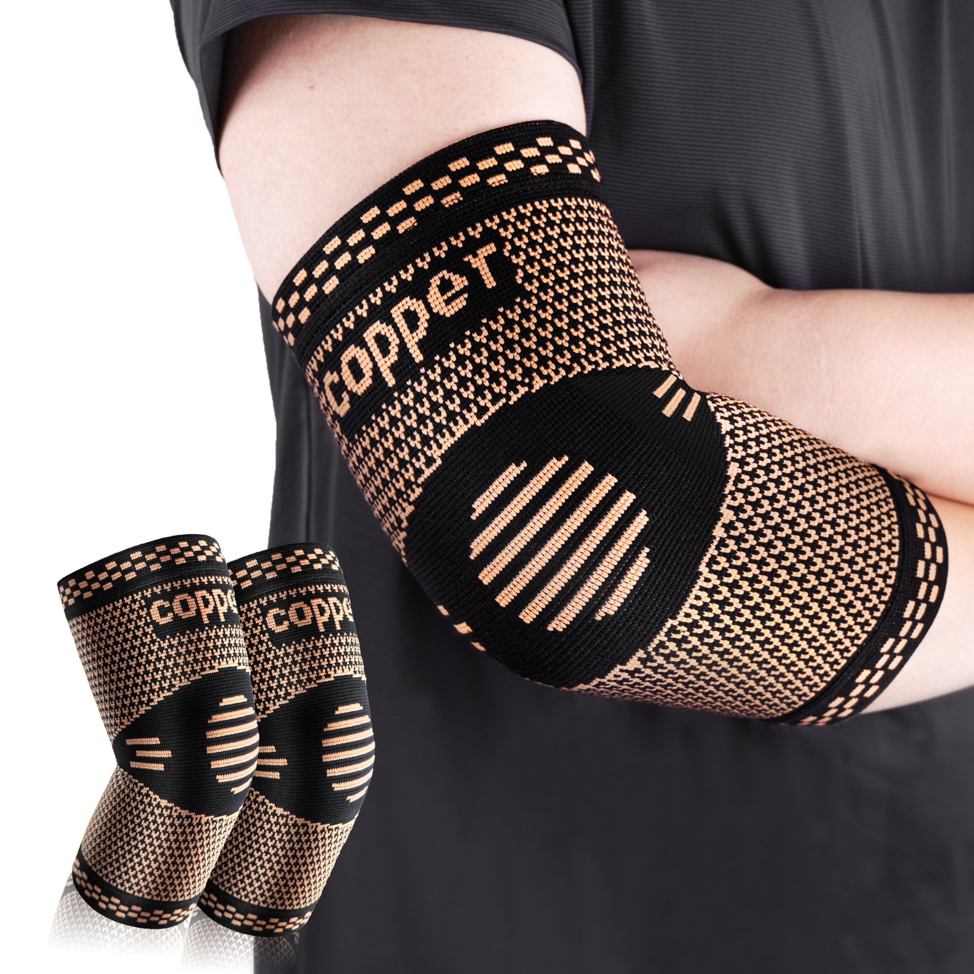 Vlela Copper Tennis Elbow Braces Elbow Supports Wraps Compression Elbow Sleeves 1 Pair-M