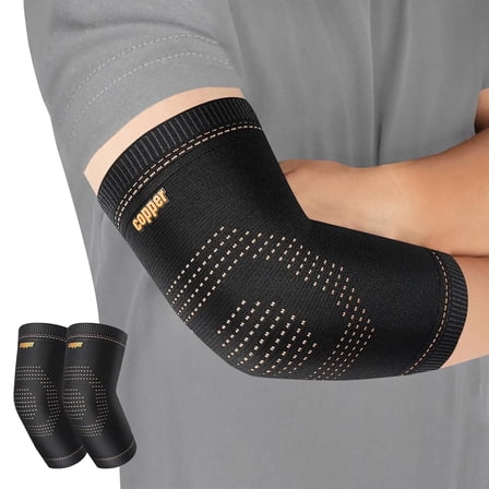 Vlela Copper Elbow Braces Tennis Elbow Support Compression Sleeves for Tendonitis Golf Elbow, Arthritis, Elbow Pain Relief for Men & Women 1Pair