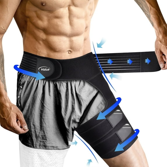 Vlela Hip Brace for Sciatica Nerve Pain Relief,Hamstring Compression Sleeve Thigh Support Wrap with Extra Sacroiliac Belt for Groin Pulled,Hamstring Strain,Thigh Injury,SI Joint for Men Women
