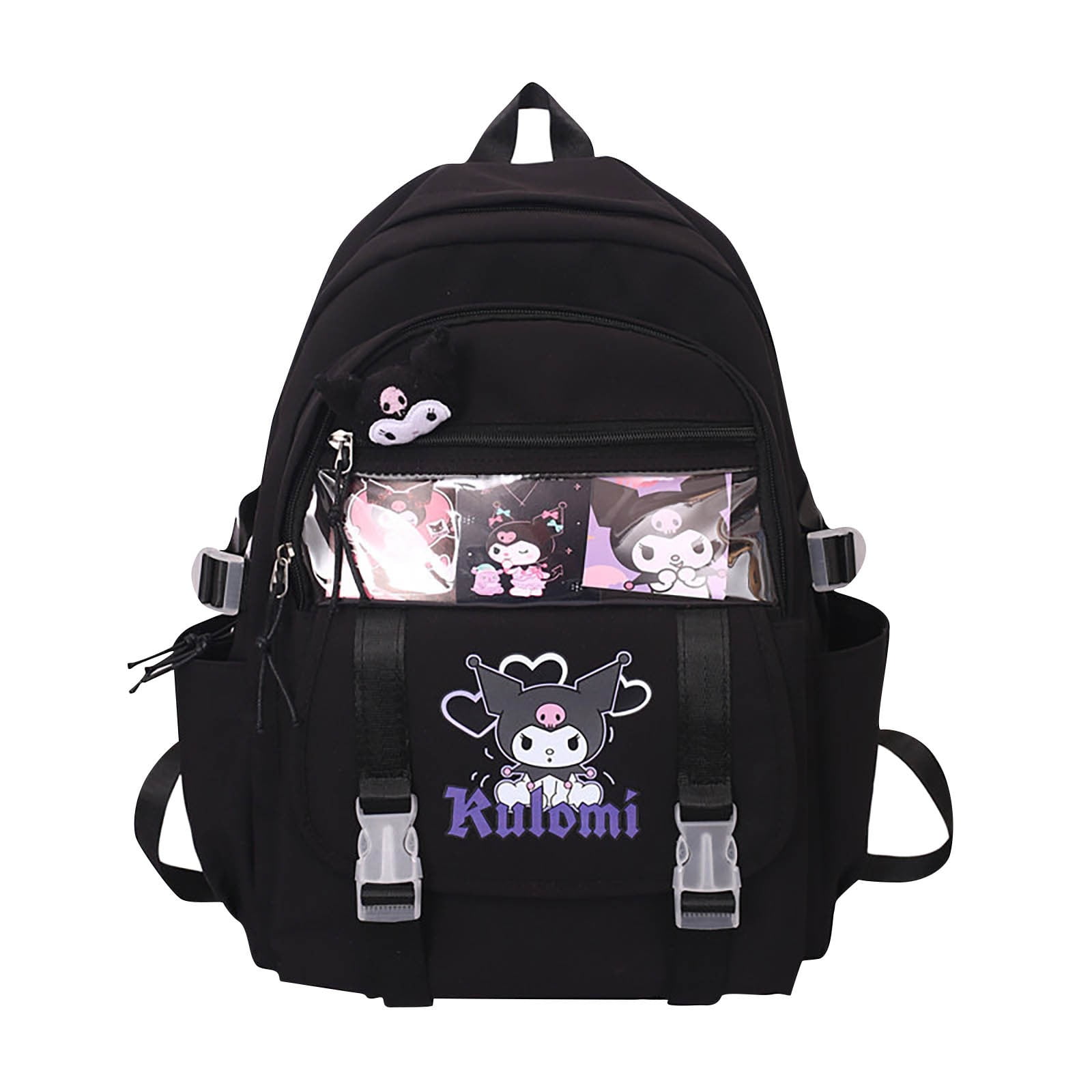 Vlemua 16.5" Kuromi Elementary Middle Mochilas Escolares, Cute Kuromi School Supplies Schoolbag, Plain Large Capacity Backpack Travel Birthday Gifts for Students (Black)