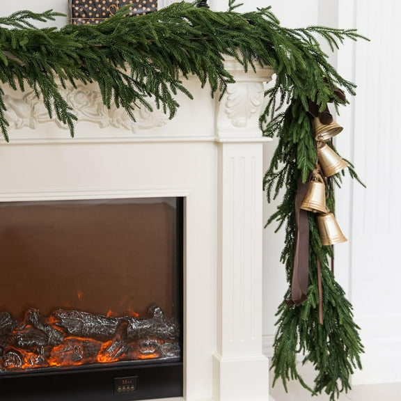 Vlemua 9FT Artificial Norfolk Pine Garlands, Real Touch Winter Pine Garland, Green Artificial Greenery Garland for Table, Mantle, Wall, Indoor, Outdoor Christmas Decorations (Dark Green)