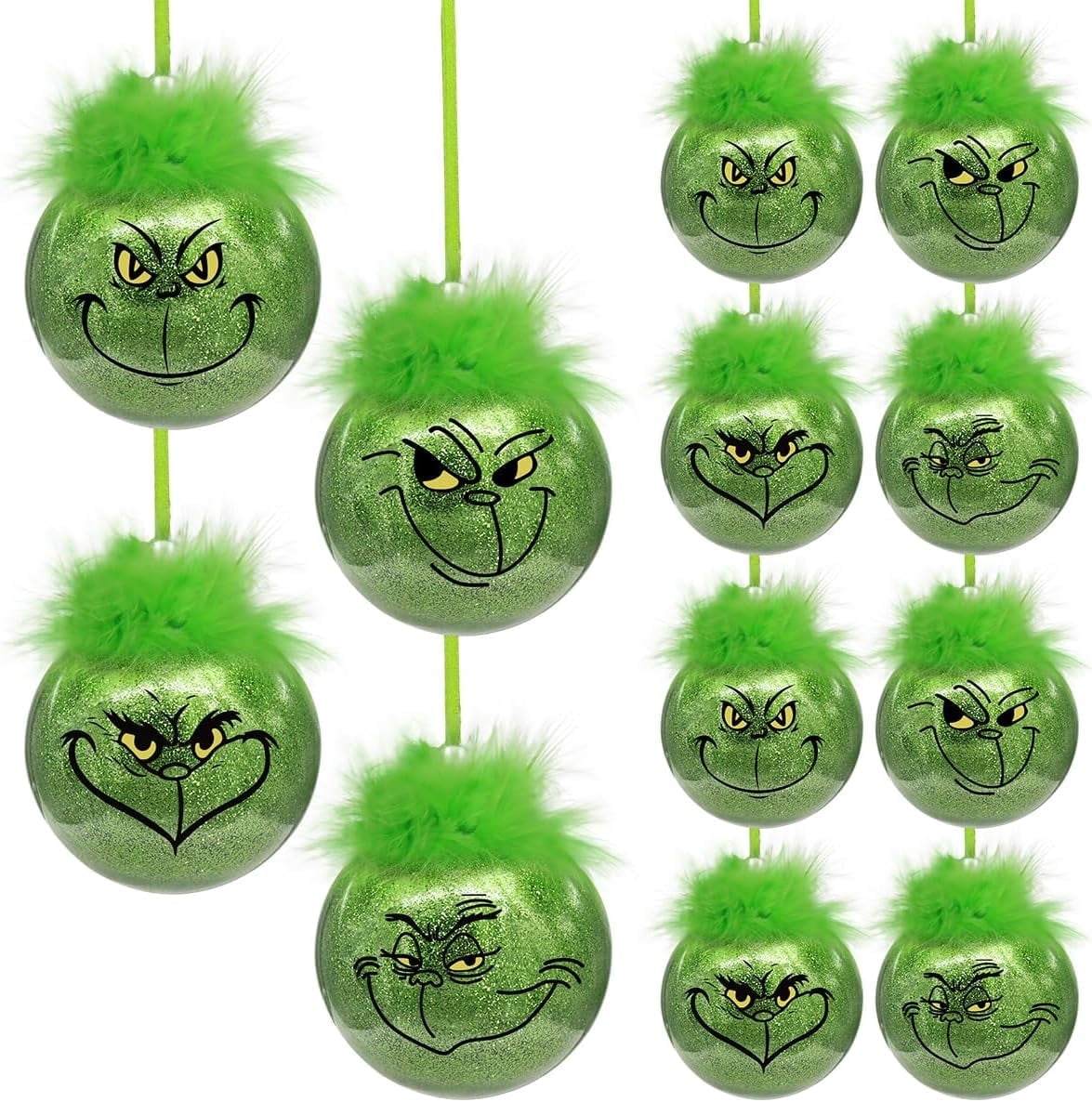 Grinch Bauble Bundle - 12 Pack, 2024 Fun Christmas Ornament Xmas Ball ...