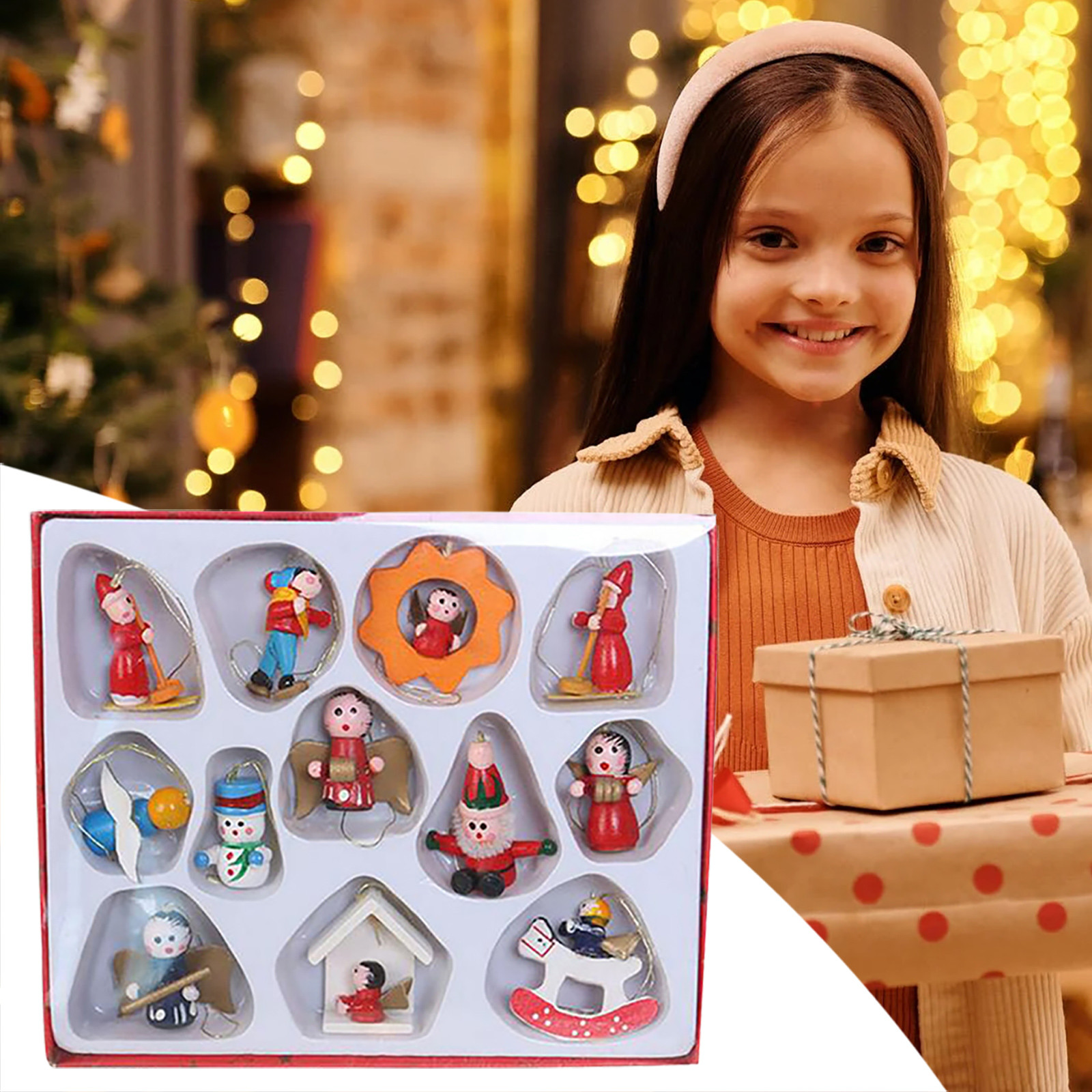 Vlemua Farmhouse Xmas Decor Wooden Craft Gift Box Pendant Christmas