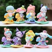 Vlemua 8 Pcs Hello Kity and Friends Action Figures Advent Calendar, Kawaii Hello Kity Figures Toys with Rocking Horse, Collectible Action Figures Toy Decorations for Car Desktop