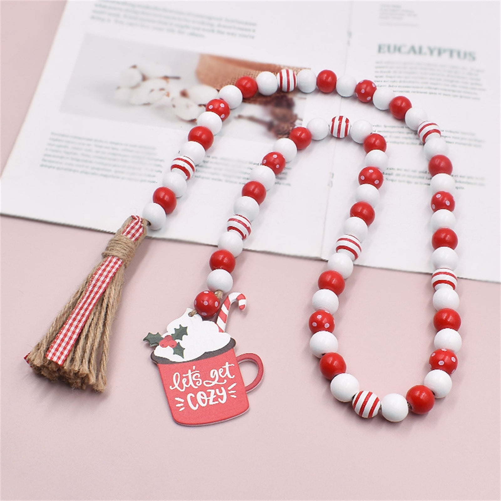 Vlemua Room Decorations Christmas Wood Bead Garland With Tassels ...