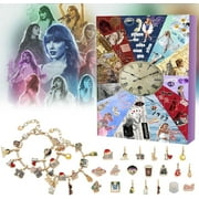 Vlemua ​Taylors Music Lover Christmas Advent Calendar Bracelets 2024 for Girls 24 Days Xmas Countdown Calendar DIY Jewelry Making Kit Gift 22 Charm Beads 2 Bracelets for Kids Teens Women (B)