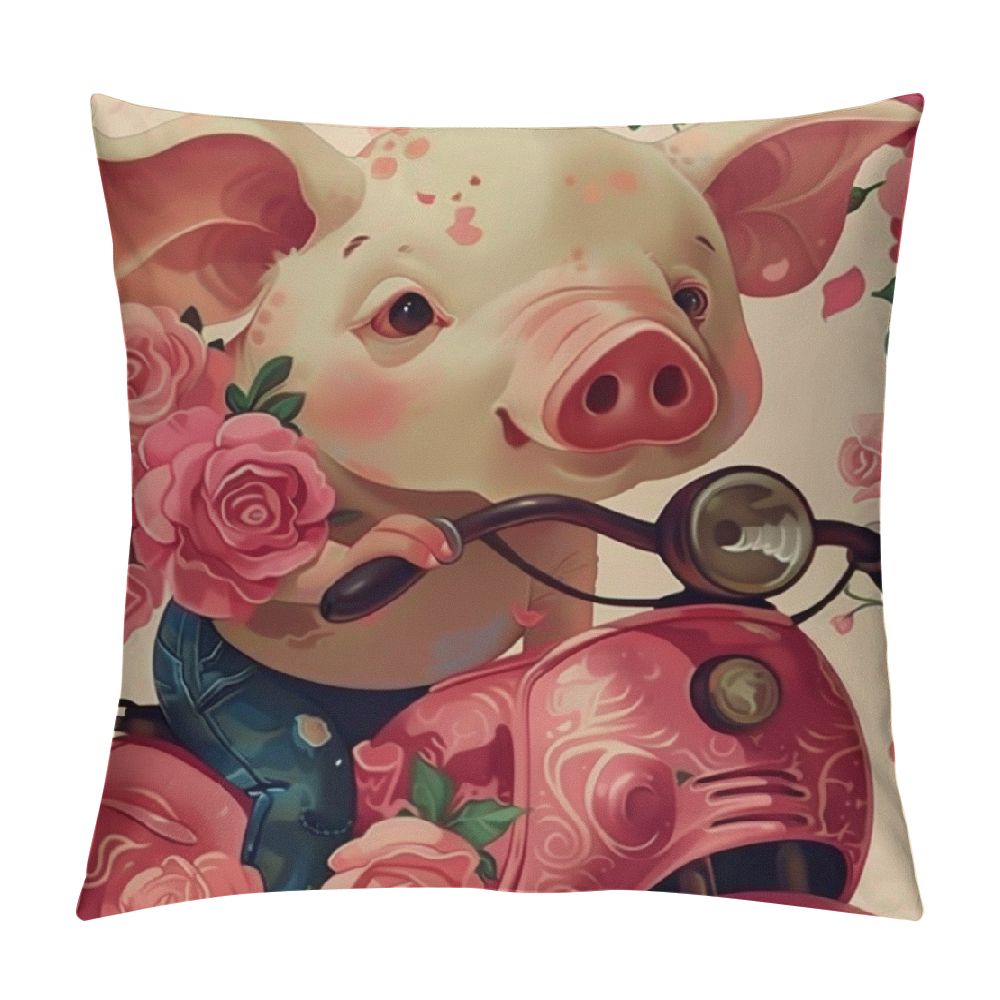 Vllo0ord Cute Pig Cushion Case Pink Pig Throw Pillow Covers Kids Boys