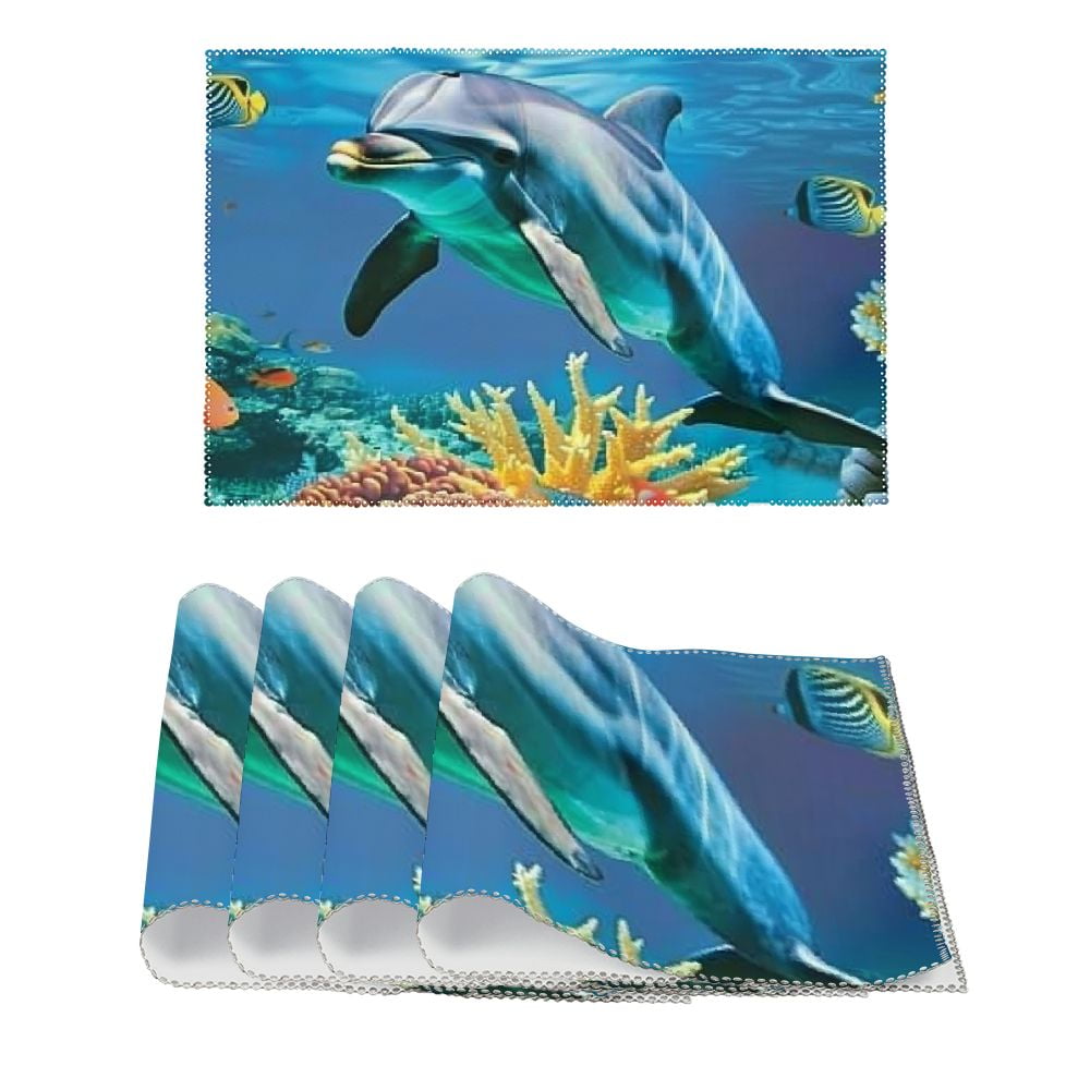 Vllo0ord Placemats Set of 4 PCS Coral Undersea Heat Resistant NonSlip