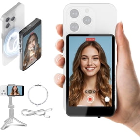 Vlog Selfie Monitor Screen Compatible with Phone, Magnetic Wireless Rear Camera Phone Monitor with 164FT Range, Live Streaming (Black)