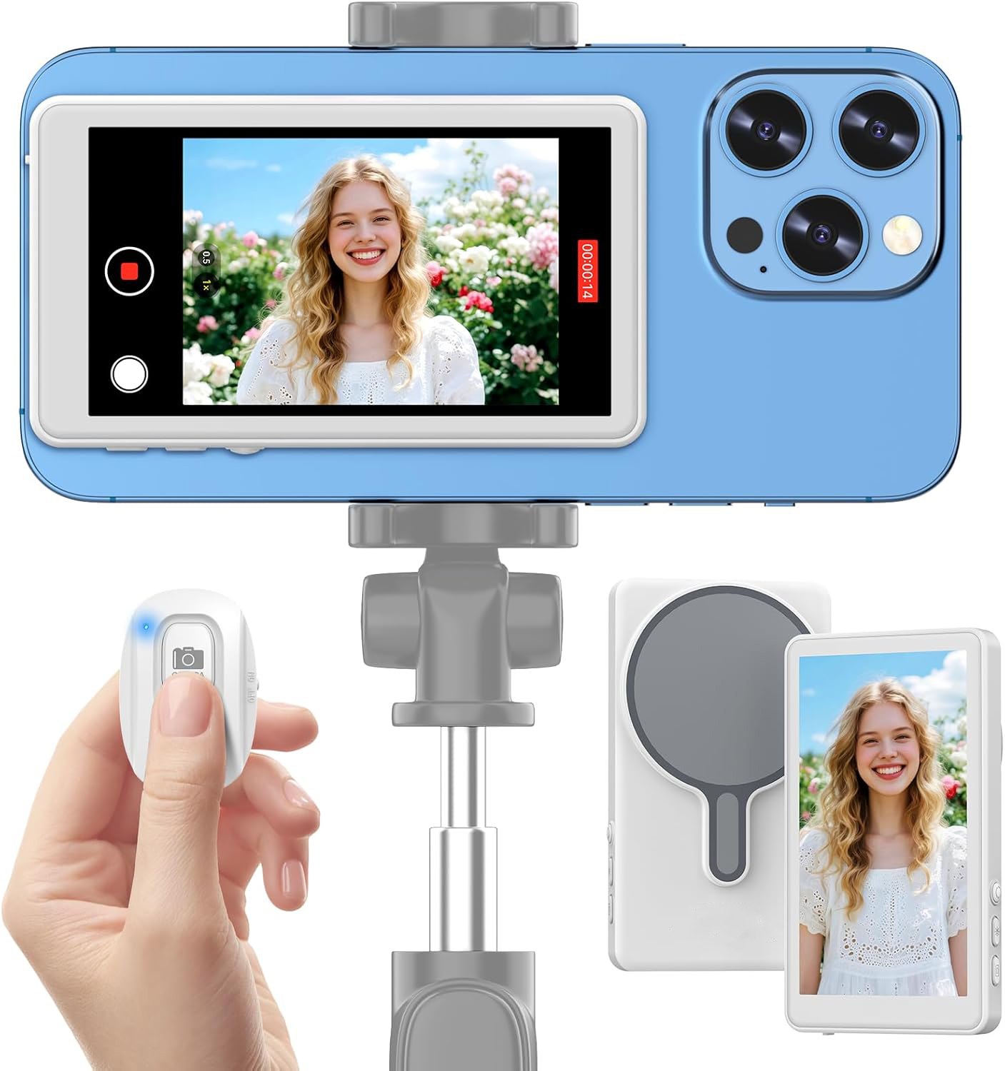 Monitor Selfie Wireless Magnetico Per Smartphone – Schermo Posteriore Con Telecomando Bluetooth, Ideale Per Vlog E TikTok