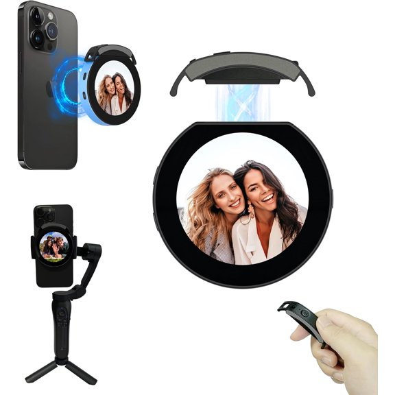 Vlog Selfie Monitor Screen, Magnetic Phone Vlog Selfie Monitor Screen Bluetooth Remote, Using Phone Rear Camera for Selfie Vlog Live Stream TikTok, Compatible with iPhone & Android, Aluminum 2025 New