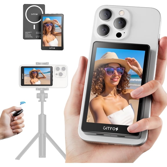 Vlog Selfie Monitor Screen for iPhone,4K 30fps Wired Recording,with 40Gbps USB-C Cable,Wired Audio Output, Dual Magnetic Selfie for Selfie Vlog,TikTok Live Stream (Doesn't Support Android)