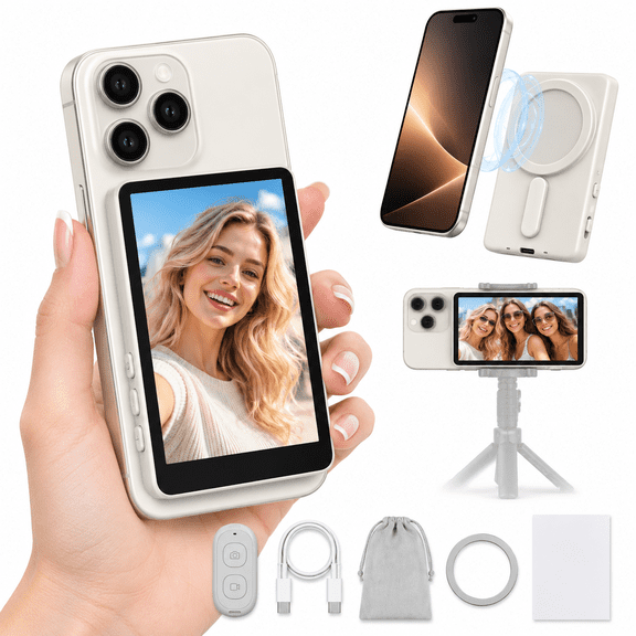 Vlog Selfie Monitor Screen for iPhone and Android, 4" Magnetic Wireless Back Camera Monitor with Remote Control, Phone Selfie Screen for TikTok Live Streaming