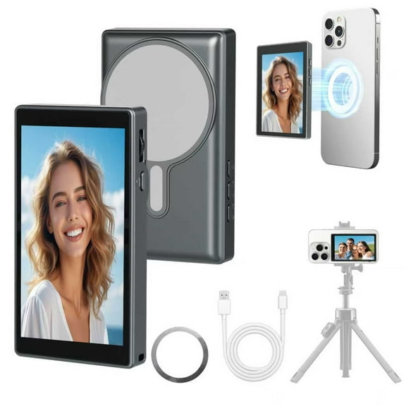 Vlog Selfie Monitor (iPhone & Android ) 4K 30fps Recording, Magnetic Camera Screen, Built-in Speaker + Wireless Remote