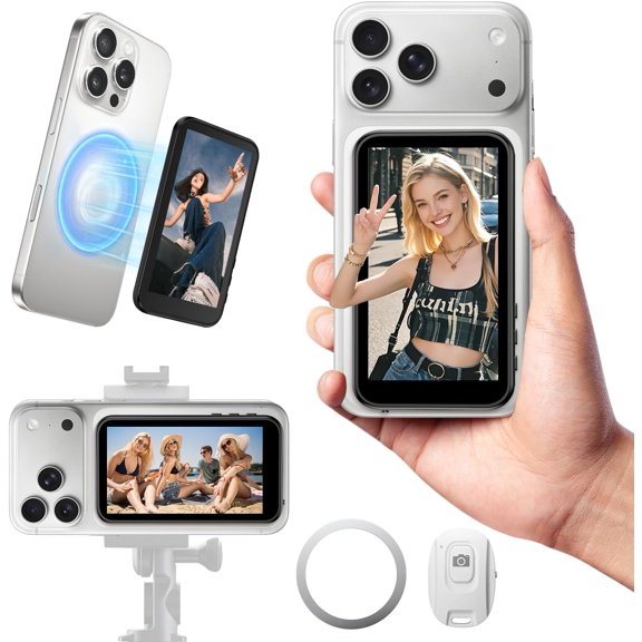 Vlog Selfie Monitor Screen iPhone/Android - Wireless Back Camera Monitor Camera Monitor with Magnetic & Bluetooth Remote, 4K 30fps Wireless Screen Mirroring for Live Streaming/TikTok/YouTub