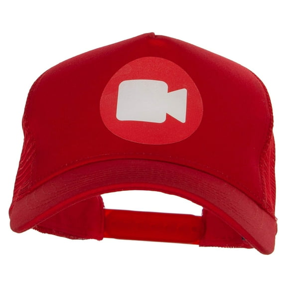 Vlogger Button Heat Transfer PET Spun Mesh Cap - Red OSFM