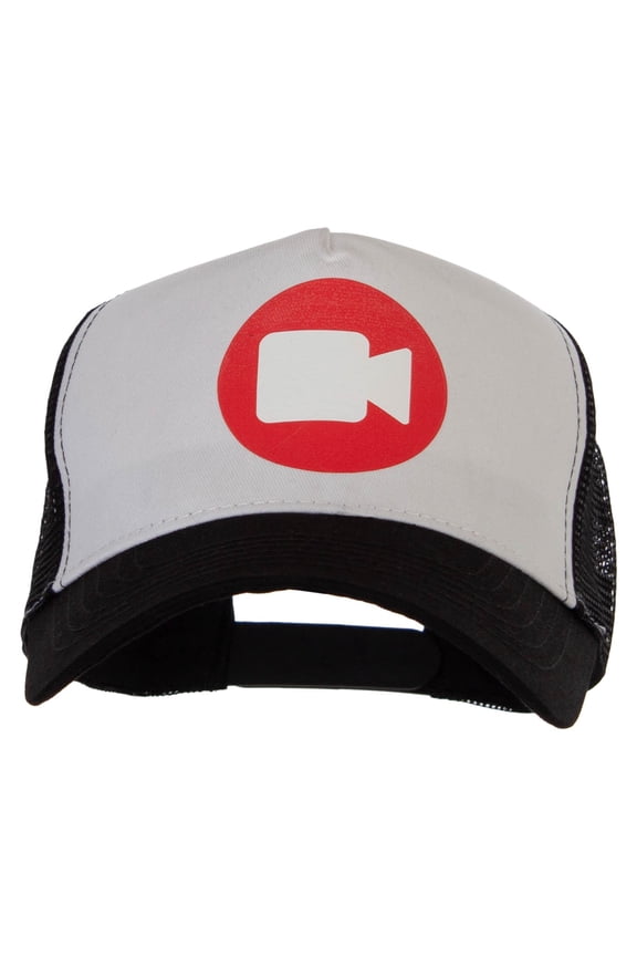 Vlogger Button Heat Transfer PET Spun Mesh Cap - White Black OSFM