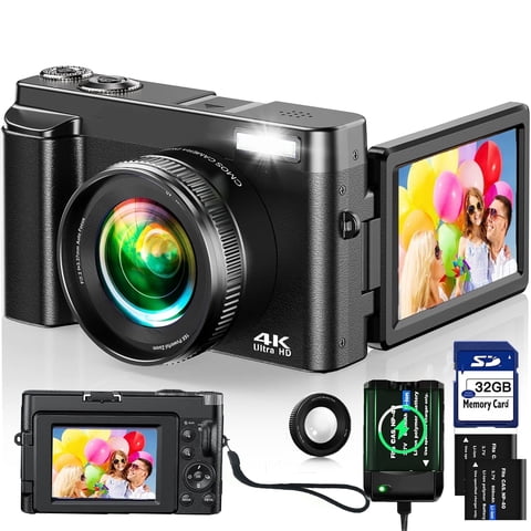 ACTITOP Digital Camera 4K 48MP Autofocus Vlogging Camera for Youtube with 180 Flip Screen, 32GB SD Card, 16X Zoom,Video Camera for Travel,TikTok