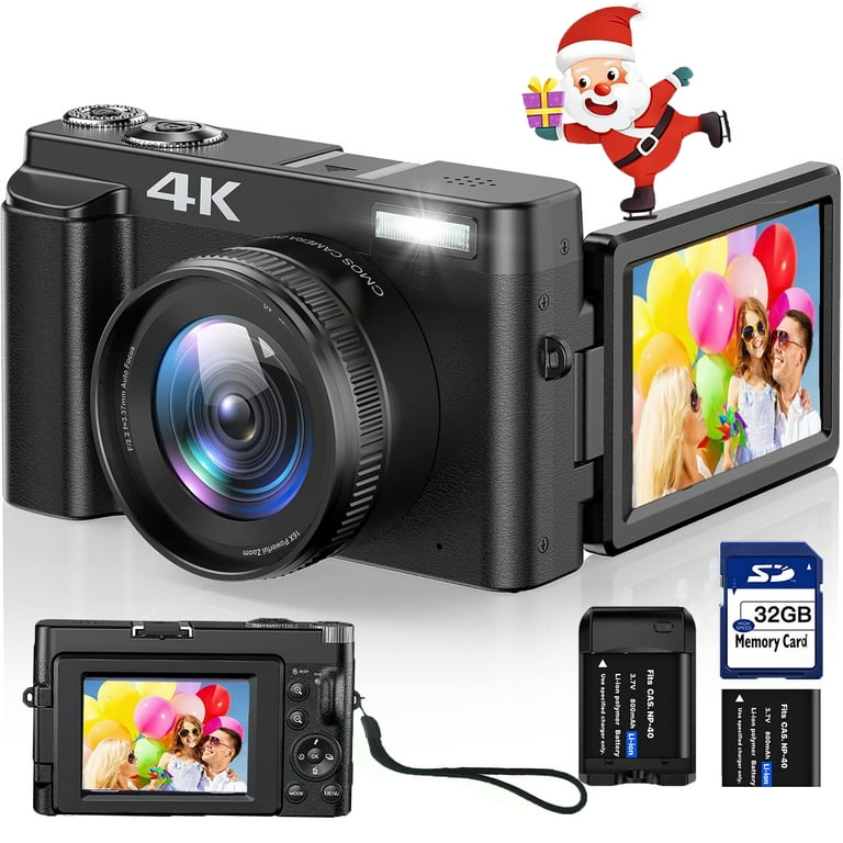 Vlogging Camera 4K Digital Camera for  Autofocus with 32GB SD Card,  180° Flip Screen 16X Digital Zoom 48MP Video Cameras Camcorder for