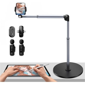 Vlogging Kit for /Android, 13.7 in Long Overhead Phone Mount, Microphone/Remote Control, Flexible Articulating Arm Phone Mount for Desk for Live Streaming, Meeting, Cooking, Filming
