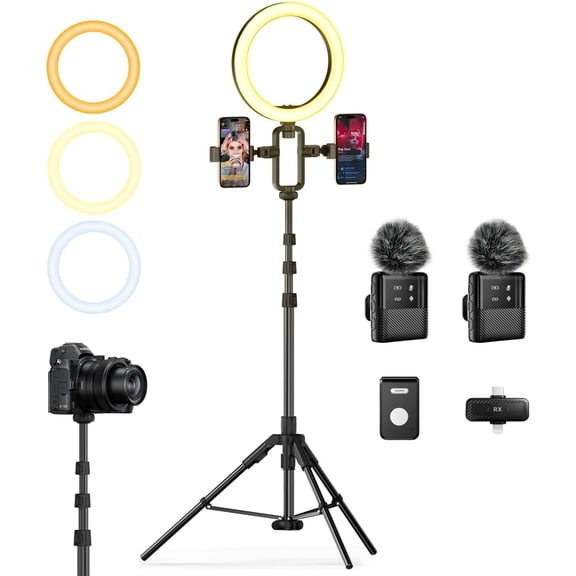 Vlogging Kit for /Android, 78" Extendable Tripod Stand with Microphone/Ring Light/Phone Clip/Remote Control, YouTube Starter Kit for Video Recording, Live Streaming