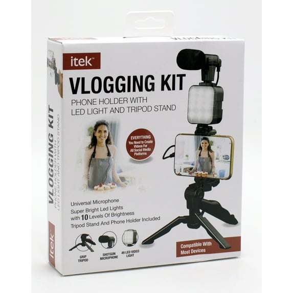 Vlogging Kit Phone Holder with LED Light and Tripod Stand