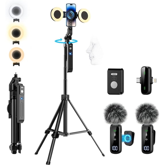 Vlogging Kit for /Android, 71" Auto   Tripod for  with Light,  Microphone/Remote Control, Content Creator Essentials Starter Kit for  and YouTube