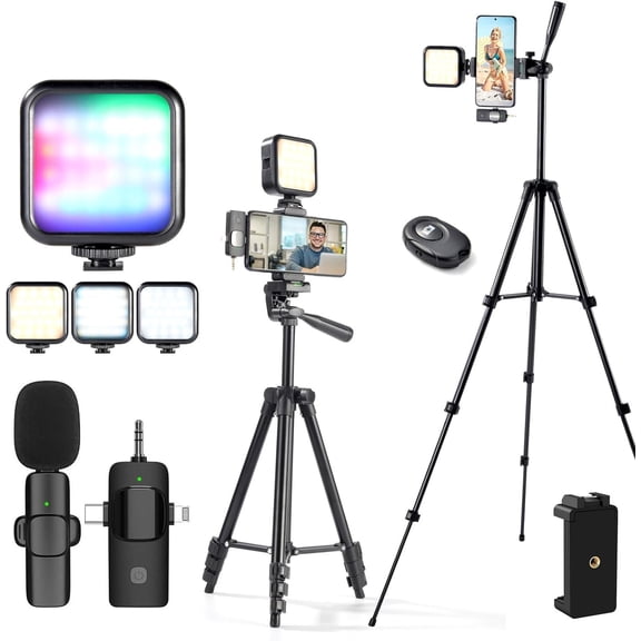 Vlogging Kit for ,YouTube Starter Kit Beginner Content Creator Essentials Kit for Android with Tripod/ Microphone/RGB Fill-in Light/Remote