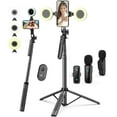 thumbnail image 1 of Vlogging Kit for iPhone/Android, 71" Selfie Stick Tripod for iPhone with Fill Light, Wireless Microphone & Remote, 360° Rotation Phone Tripod for TikTok/YouTube Content Creator Essentials Starter Kit, 1 of 9