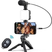 Vlogging Kit for iPhone Smartphone Android Cellphone w/Vlog Mic Microphone/LED Light/Tripod Stand/Phone Holder/Bluetooth Remote, Portable Video Recording YouTube Tiktok Twitch Live